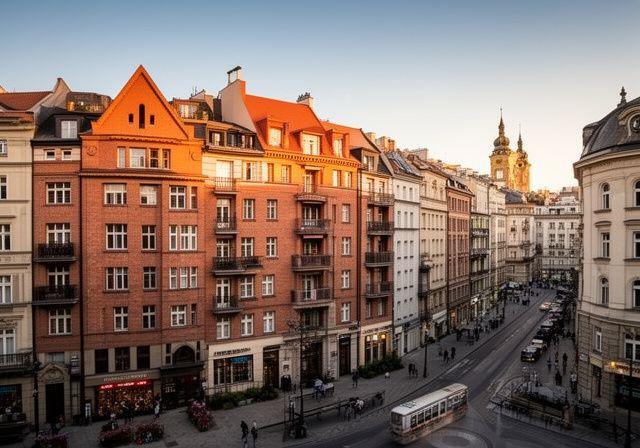 Krakowska zabudowa mieszkaniowa w pobliżu historycznego centrum miasta